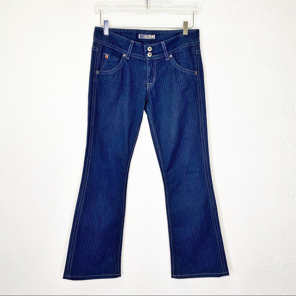 Hudson Pinstripe Mid Rose Wide Leg Jeans